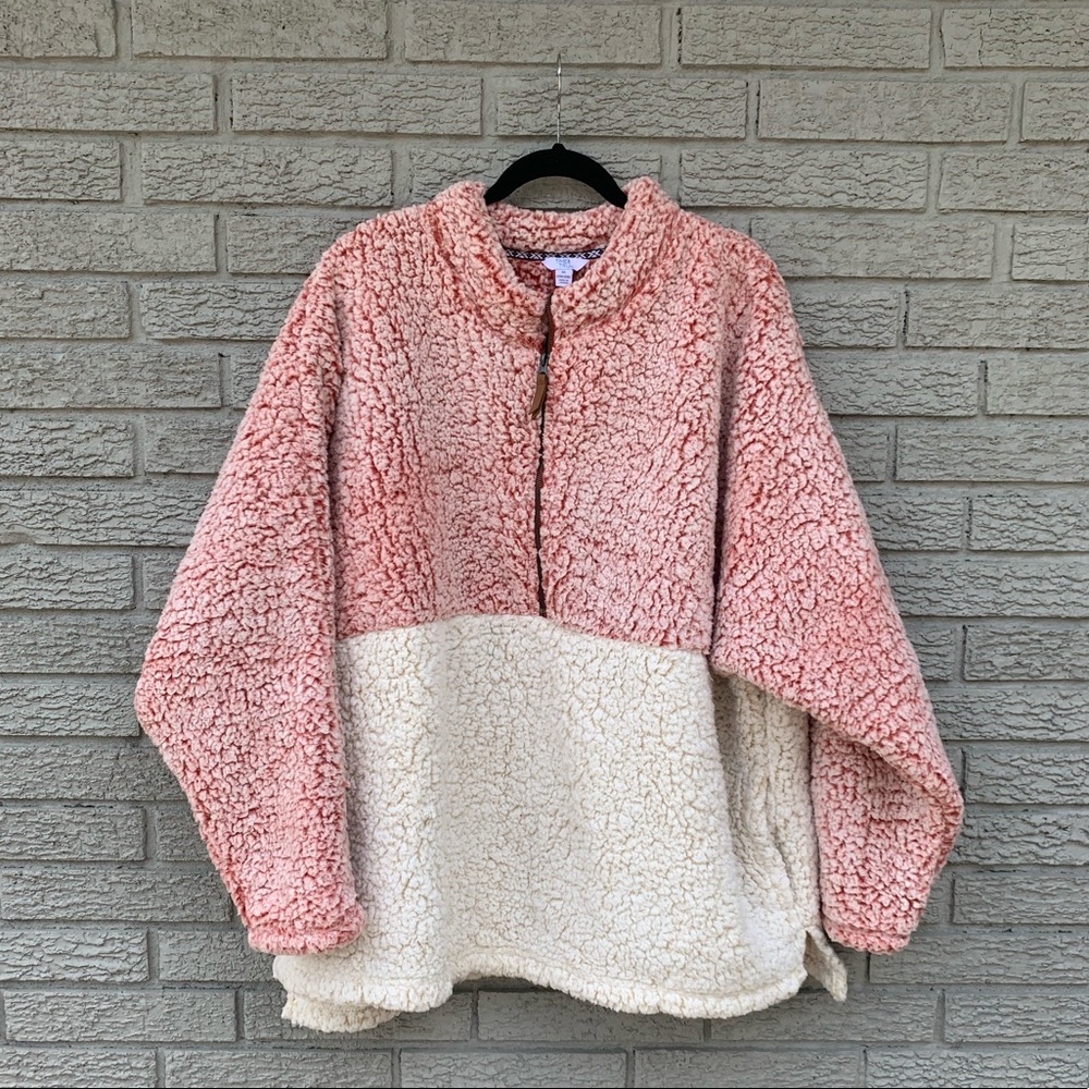 Time & Tru Red/Cream Sherpa Pull Over Quarter Zip